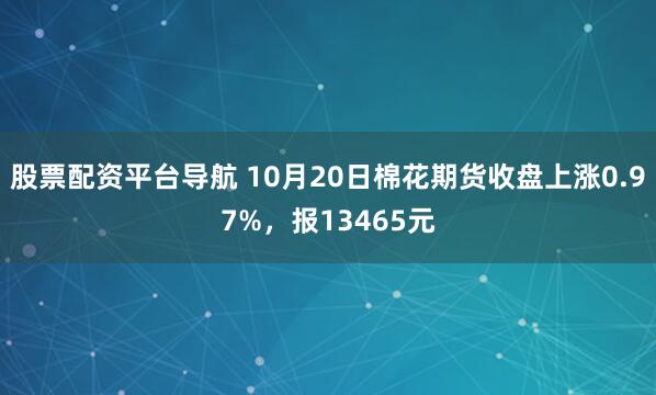 股票配资平台导航 10月20日棉花期货收盘上涨0.97%，报13465元